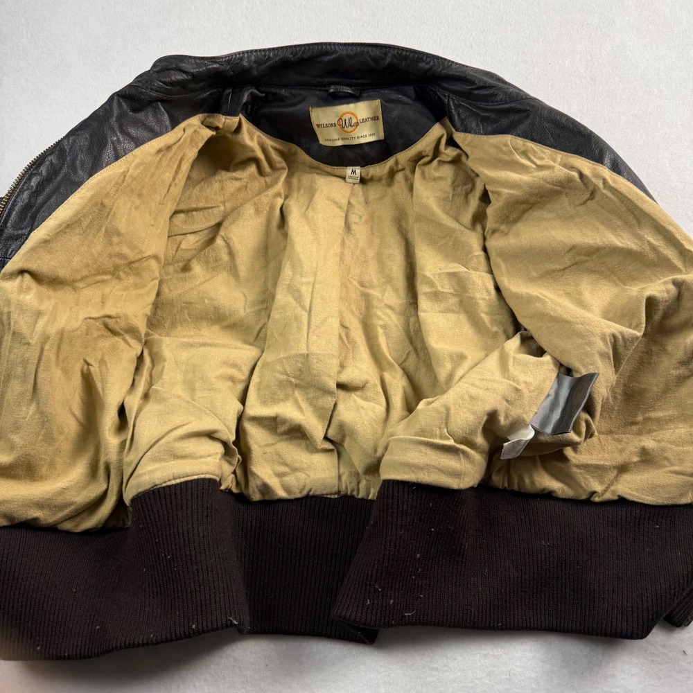 Wilsons Leather Brown Genuine Leather Bomber Moto Jacket Womens Medium Utility - Picture 6 of 8